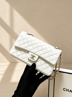 Chanel Classic Medium White Caviar Leather Flap Bag